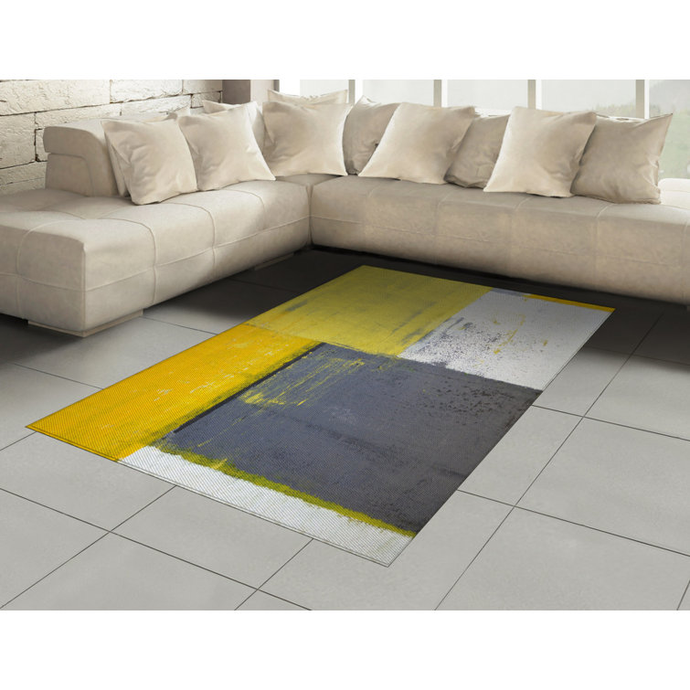 Ebern Designs Lavonia Flatweave Grey/Yellow/White Rug Wayfair.co.uk